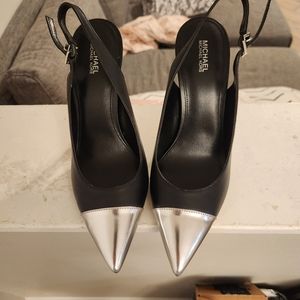 Michael Kors Kandence Black Leather Silver Toe